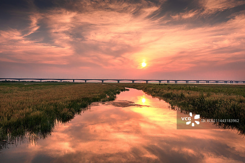 夕阳下的黄河湿地风光 河南郑州牛口峪段图片素材