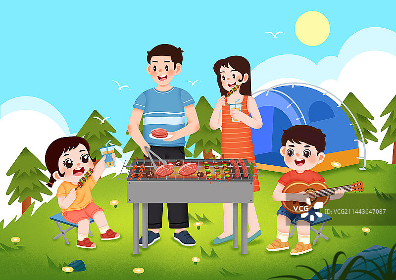 家庭户外露营野餐烧烤图片素材