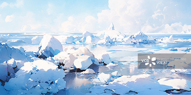 【AI数字艺术】冰川冰山极地水彩插画图片素材
