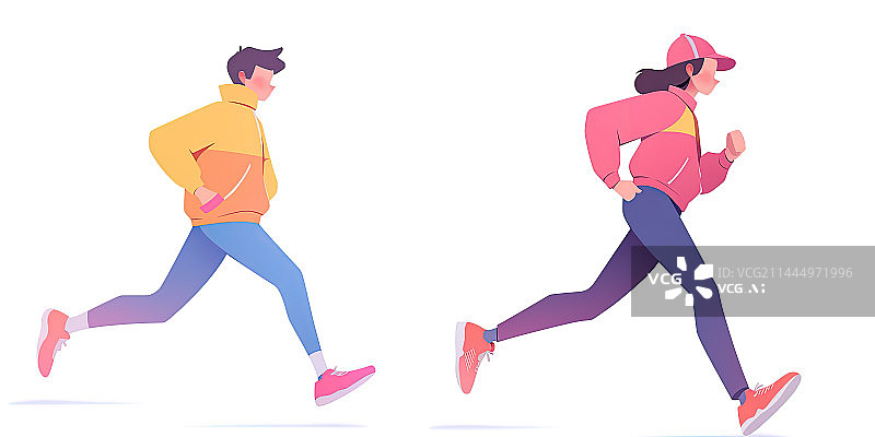 【AI数字艺术】男女一起穿着运动服跑步图片素材