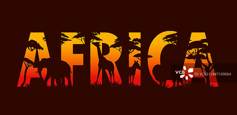 非洲野生动物剪影日落景观图片素材