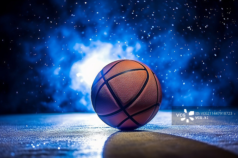 【AI数字艺术】灯光篮球场地板上的篮球背景图图片素材