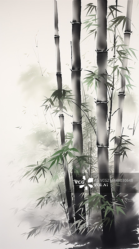 【AI数字艺术】古风水墨竹子，中国风手绘水墨竹子插画图片素材
