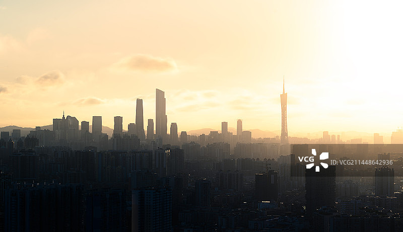 广东省广州市珠江新城CBD城市风光日出日落金色时刻蓝调时刻蓝天白云图片素材