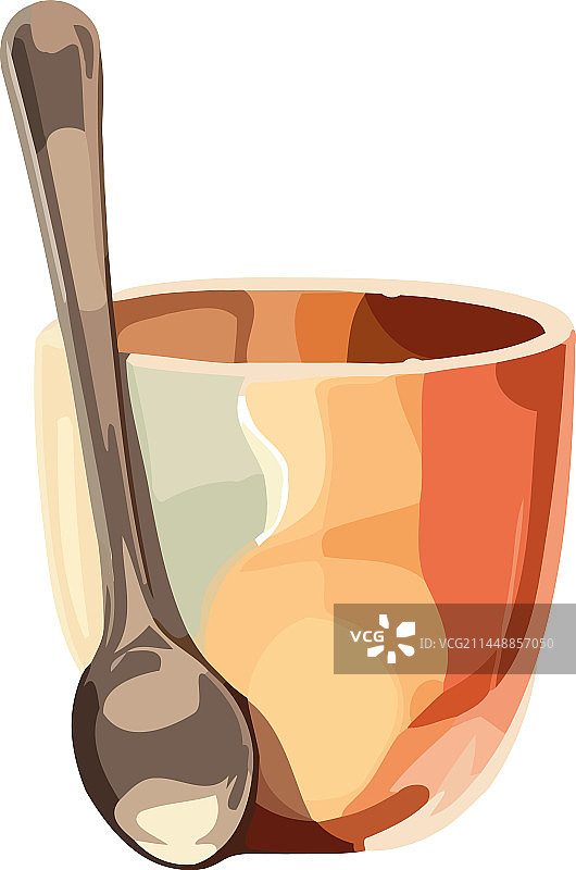 陶制杯子和勺子图标图片素材