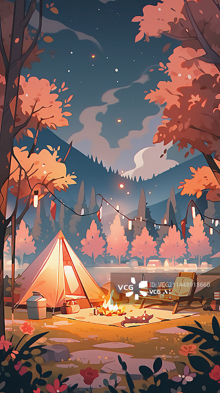 【AI数字艺术】户外自然帐篷露营插画图片素材