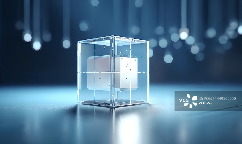 【AI数字艺术】玻璃透明方块超导材料模糊背景3D插画图片素材