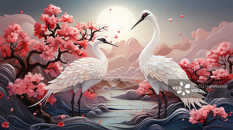 【AI数字艺术】中国传统元素仙鹤背景图片素材