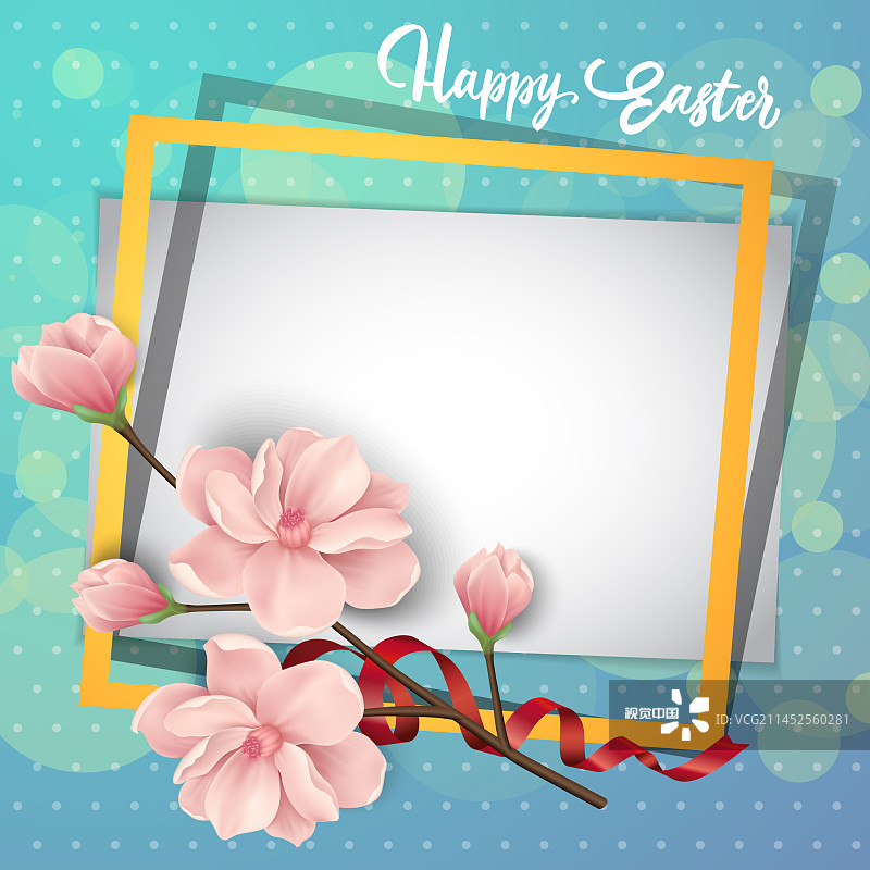 复活节快乐，刻字框和鲜花图片素材