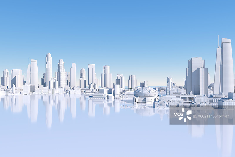 3D现代城市建筑天际线与平台图片素材