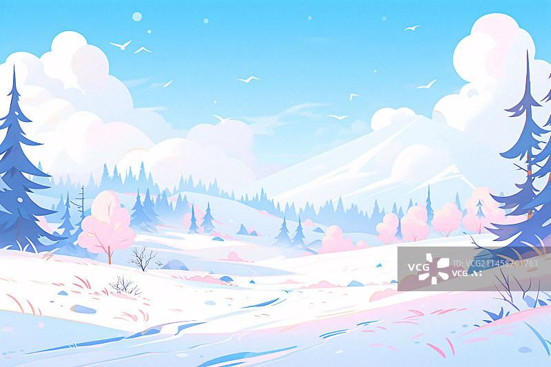 【AI数字艺术】立冬节气，冬季意境雪景大雪海报插画背景图片素材
