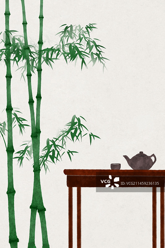 竹子茶中式插画图片素材