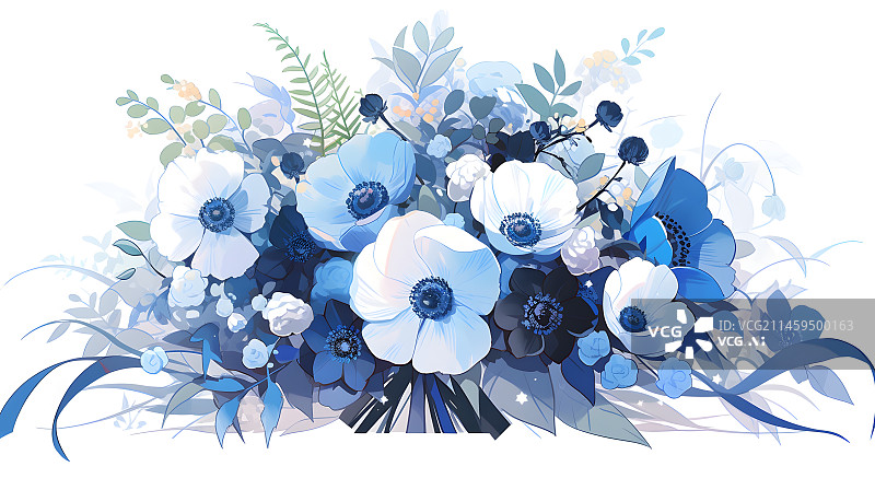 【AI数字艺术】蓝色花束插画图片素材