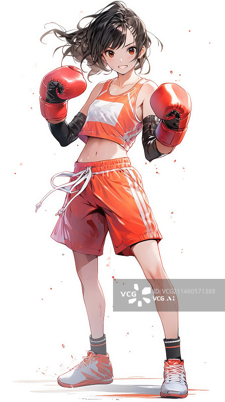 【AI数字艺术】带着红色拳击手套在训练的女孩图片素材