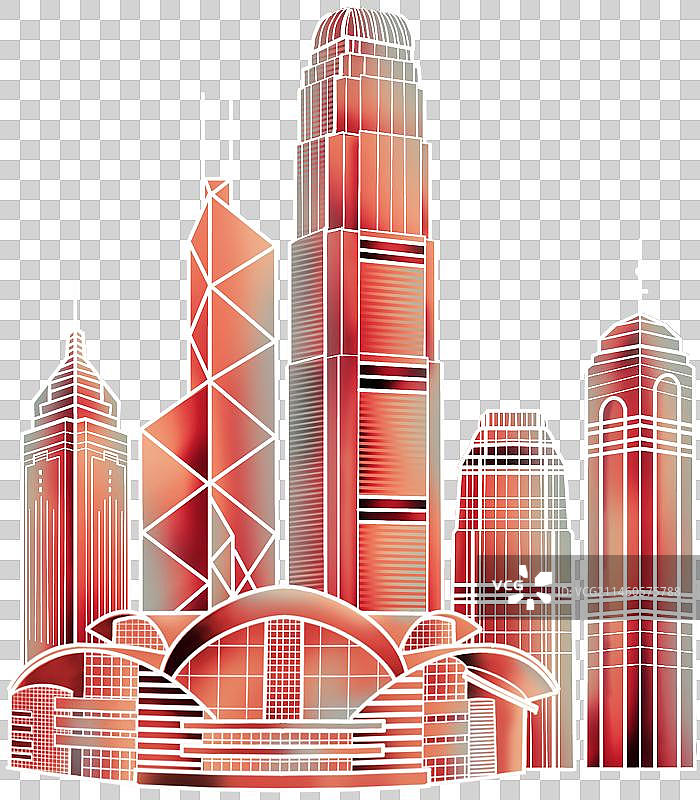 香港城市建筑金融大厦天际线摩天大楼插画元素图片素材
