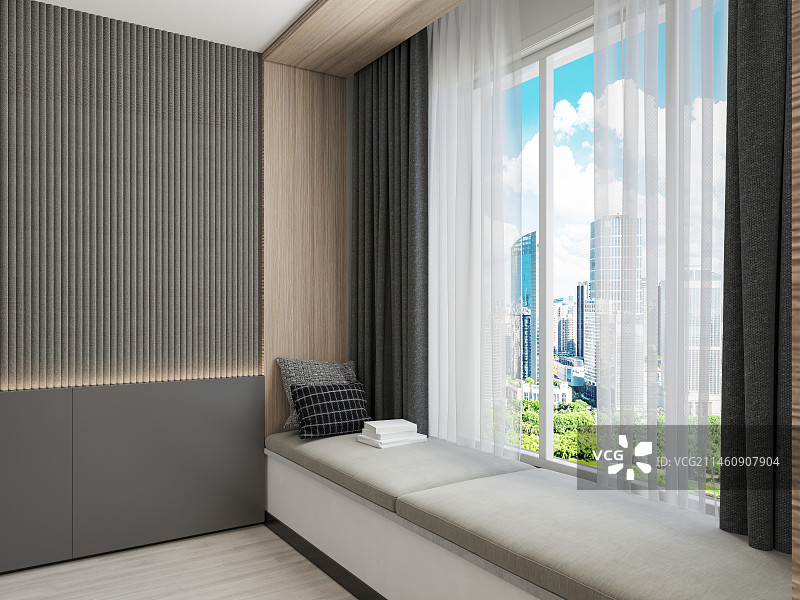 现代风格住宅室内卧室飘窗空场景图片素材