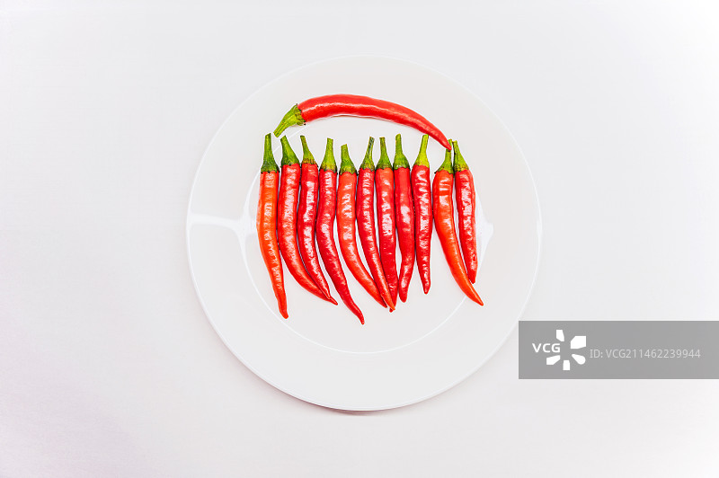 白瓷盘里的红色辣椒图片素材