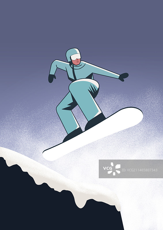 冬天冬季寒冷户外冰山雪山滑雪极限挑战锻炼健身活动刺激跳跃飞跃插画图片素材