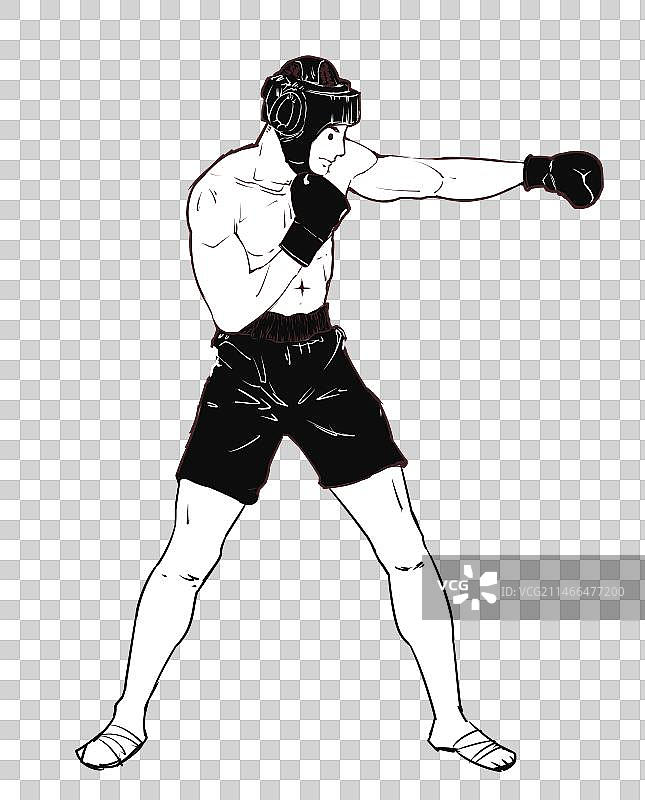 拳击运动员手绘插画单色图片素材