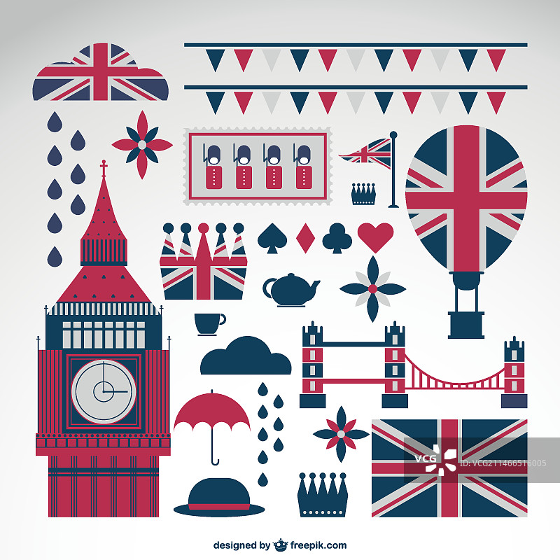 伦敦元素与英国国旗集合图片素材