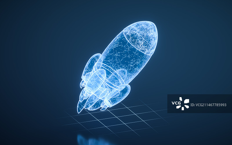 蓝色科技感结构火箭3D渲染图片素材