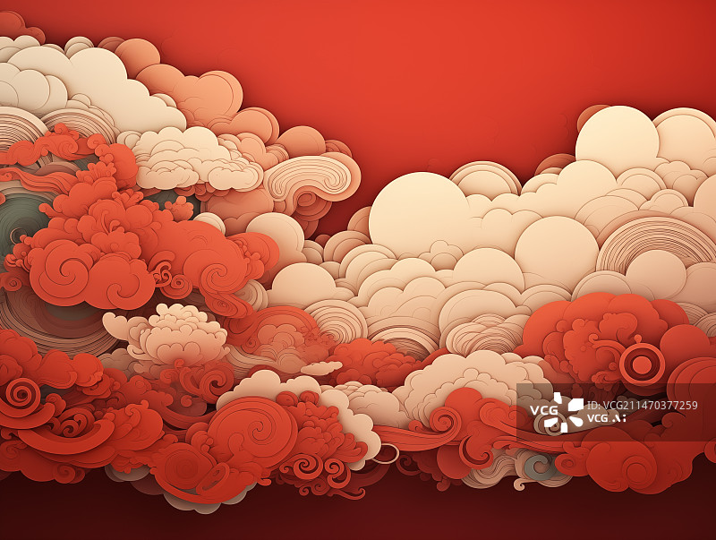 【AI数字艺术】祥云背景，中国红背景，正月十五，新春，元宵节背景图片素材
