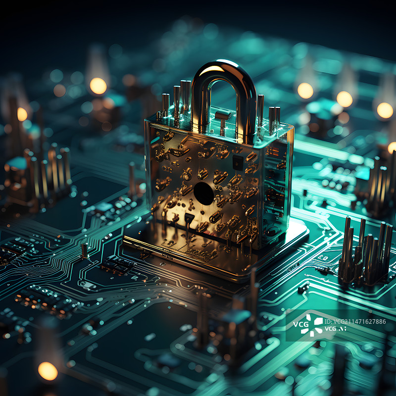【AI数字艺术】3D芯片安全锁安防保护锁图片素材