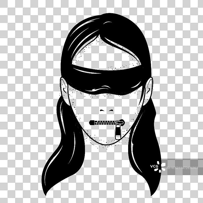 戴着眼罩拉着拉链的女人的脸图片素材