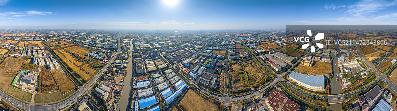 上海青浦工业园 厂房 城市更新 外青松公路 北青公路 工业区和金色农田图片素材