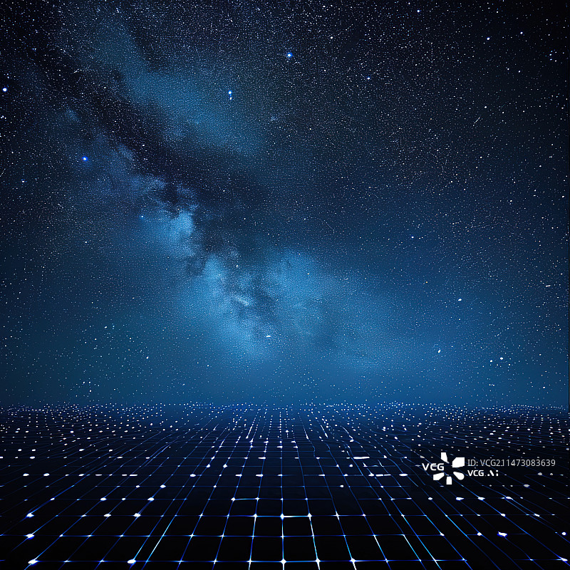 【AI数字艺术】银河下的蓝色科技背景图片素材