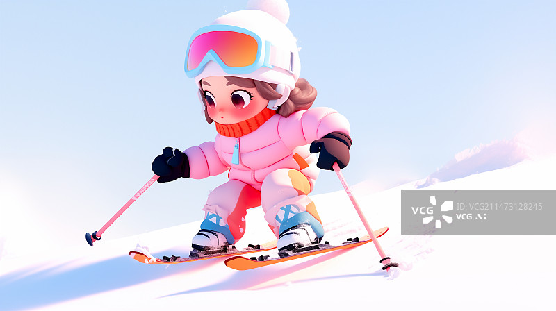 【AI数字艺术】滑雪场上滑雪的快乐儿童图片素材