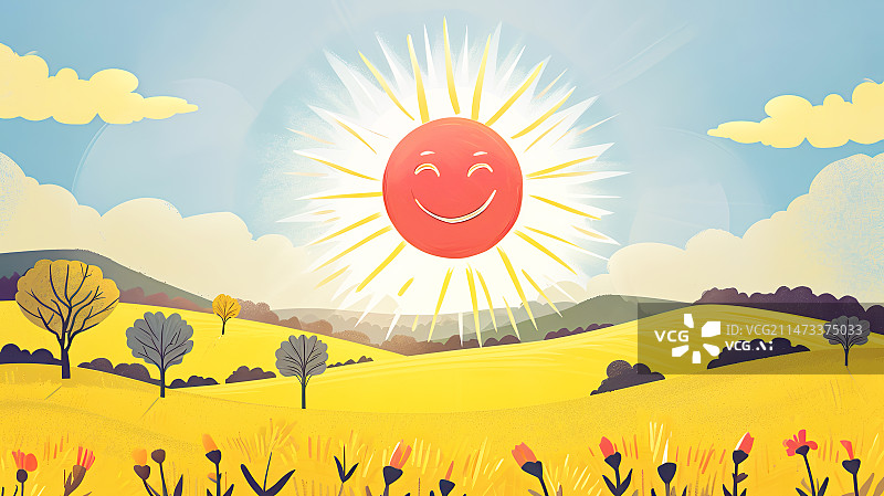 【AI数字艺术】水彩风格微笑的太阳插画背景配图图片素材