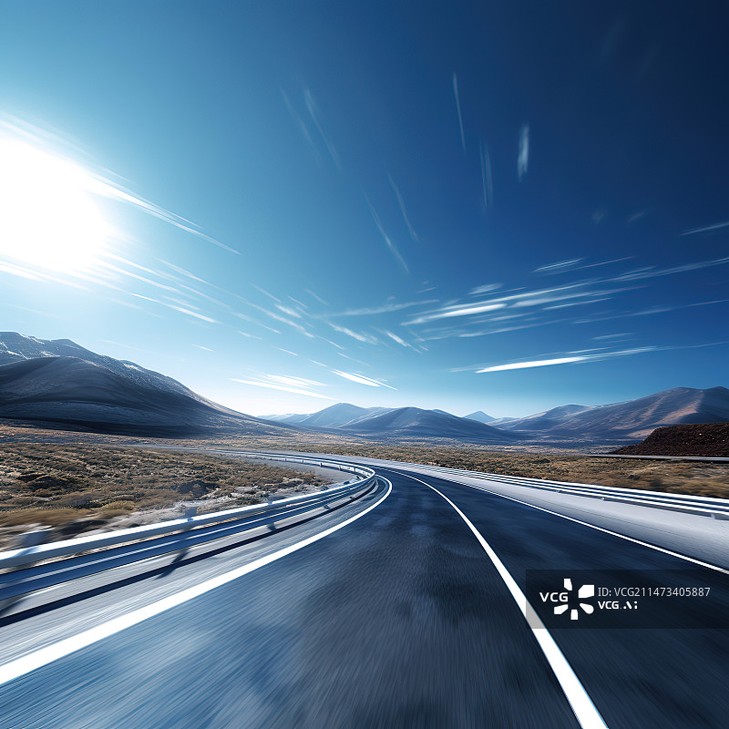 【AI数字艺术】大山间的无车的高速公路图片素材