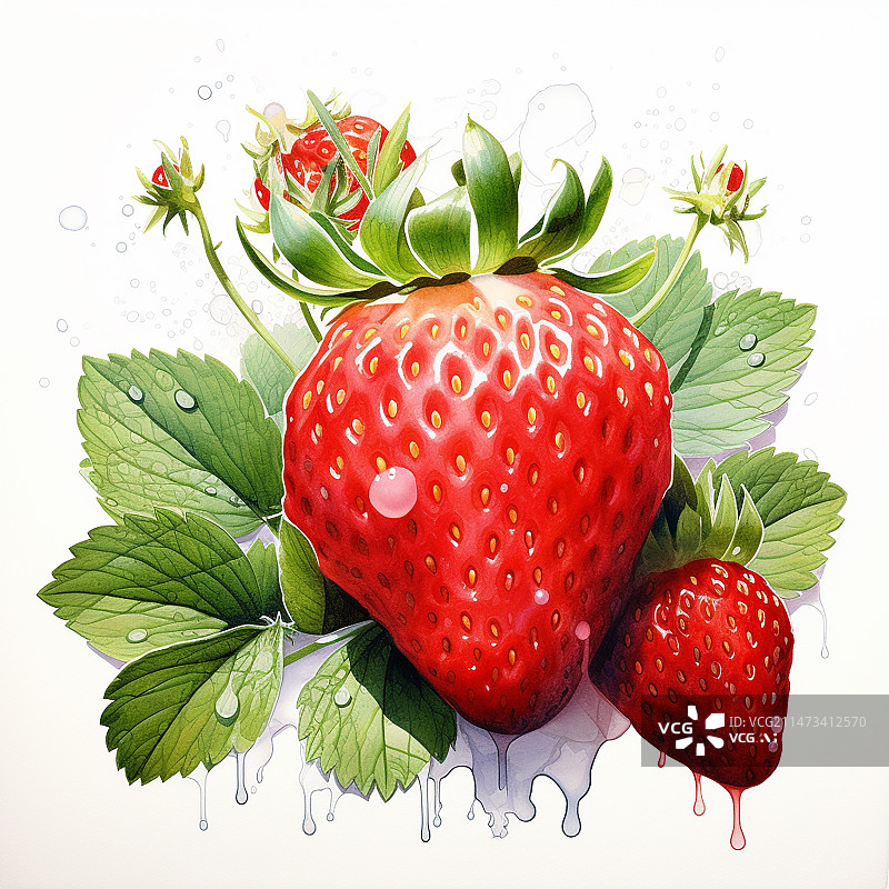【AI数字艺术】草莓水彩风图片素材