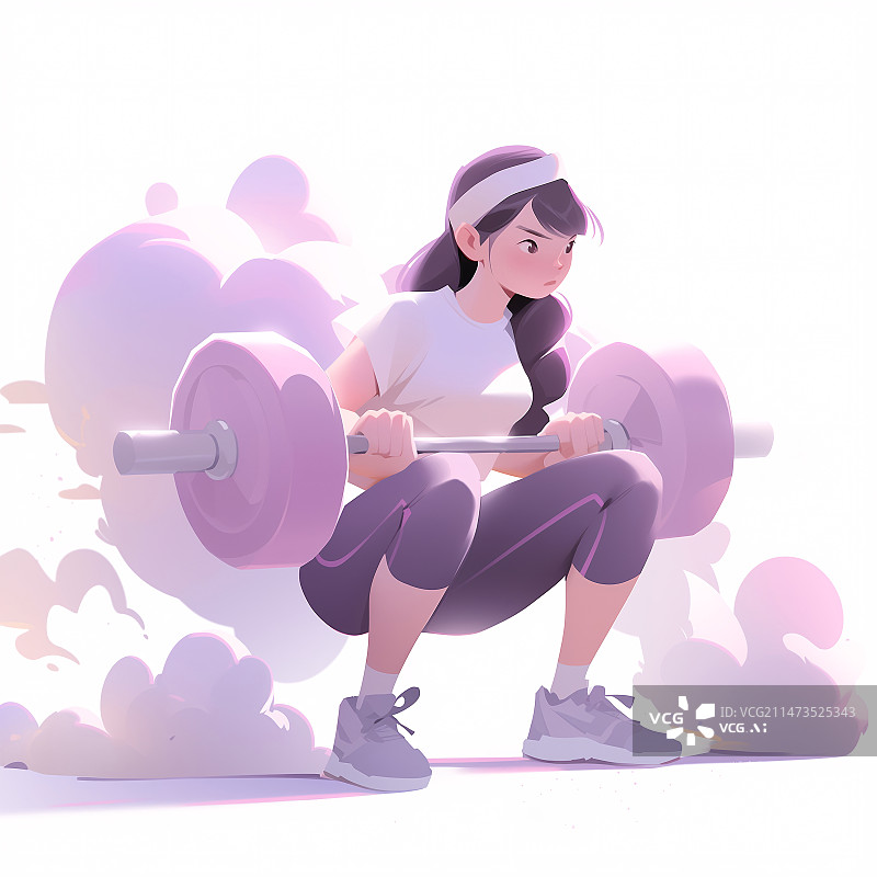 【AI数字艺术】一位长发美女在举杠铃健身插画图片素材