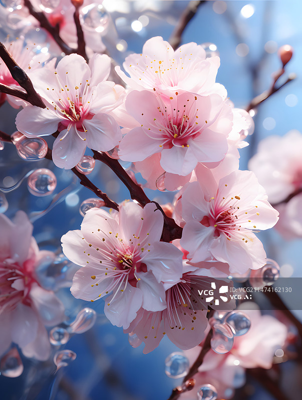 【AI数字艺术】春季粉红樱花特写图片素材