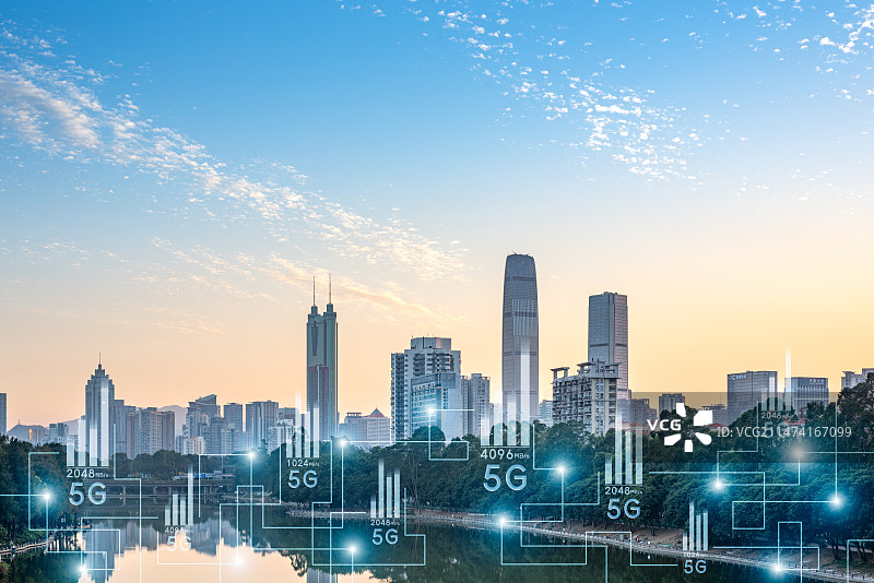 深圳城市天际线风光和科技城市智慧城市概念图片素材