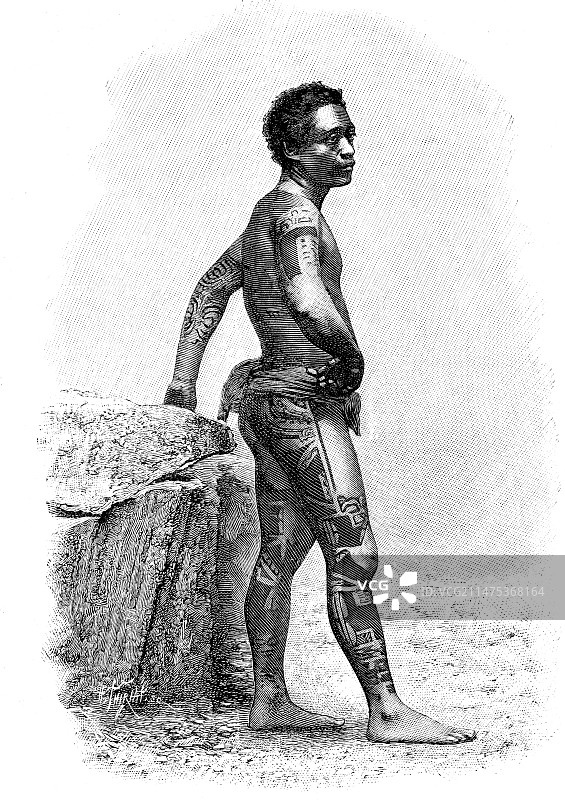 19世纪的马克萨斯人，插图图片素材