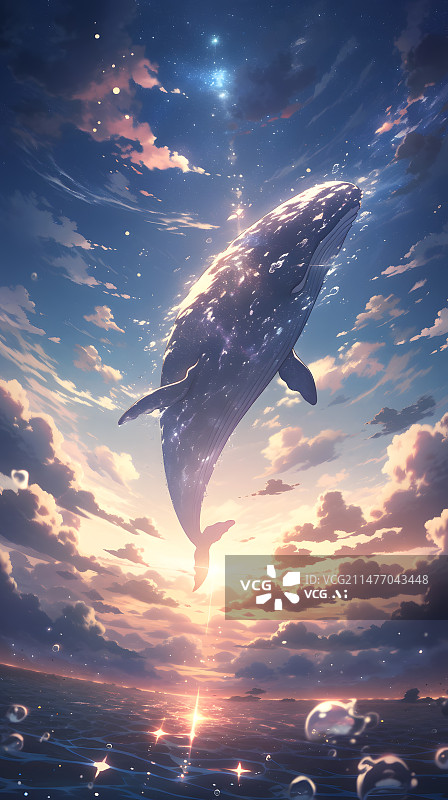 【AI数字艺术】跃出海面的鲸鱼图片素材