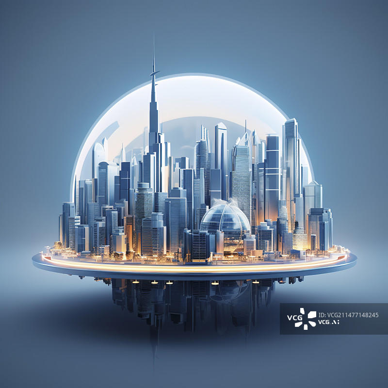 【AI数字艺术】3D城市摩天大楼2.5D圆形地球村图片素材
