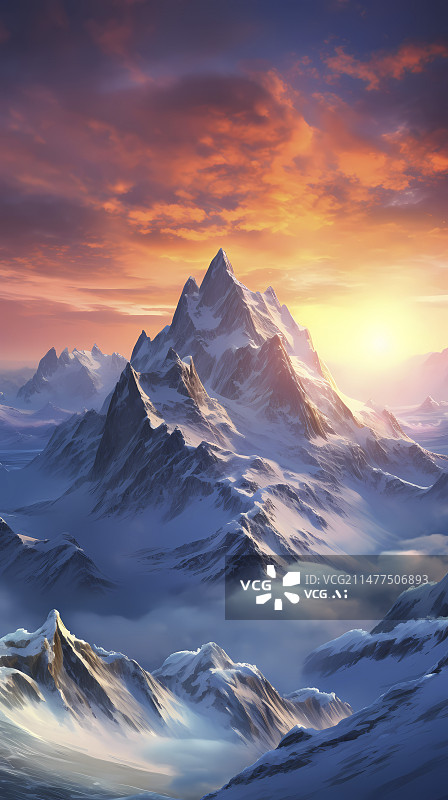 【AI数字艺术】数码天堂般的冬季与山脉场景图形海报背景图片素材