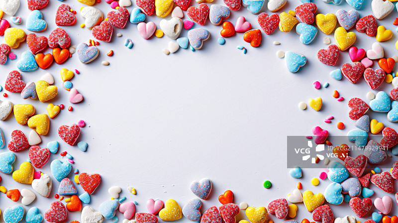 【AI数字艺术】情人节背景，带有3D心形的糖果图案场景插图图片素材