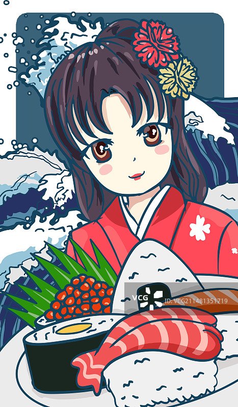 原创手绘卡通美味的日本料理寿司插画海报素材图片素材