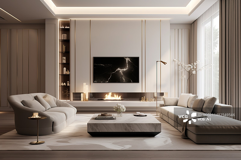 【AI数字艺术】新中式风格客厅室内设计图片素材