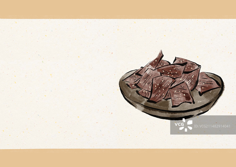 水墨风西藏美食插画-牦牛肉干图片素材