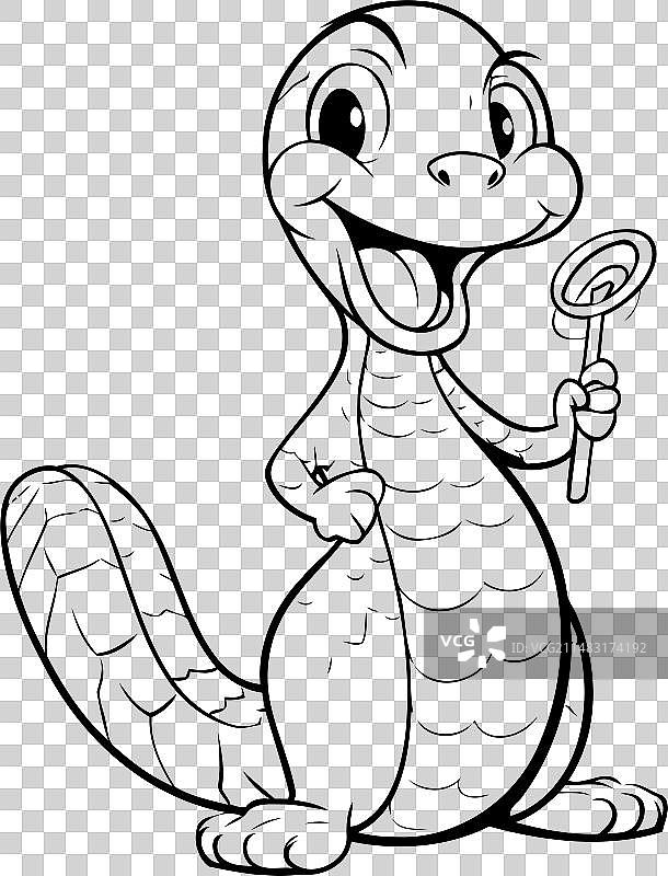 一个可爱的小蛇卡通人物着色图片素材