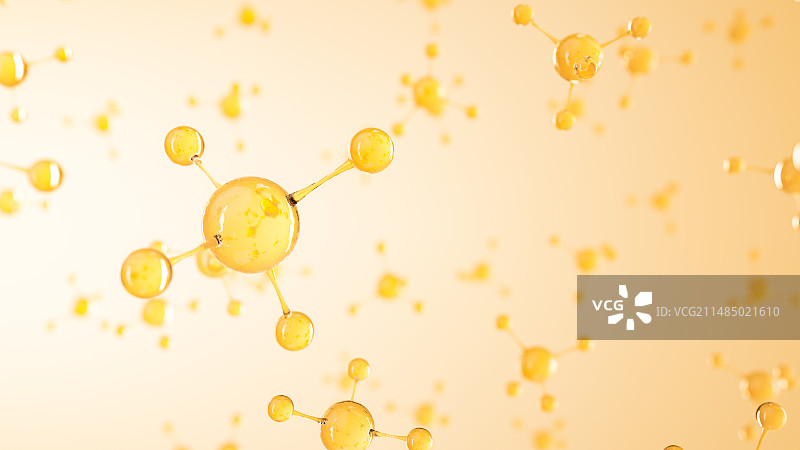 微观黄色背景中的透明玻璃水分子图片素材
