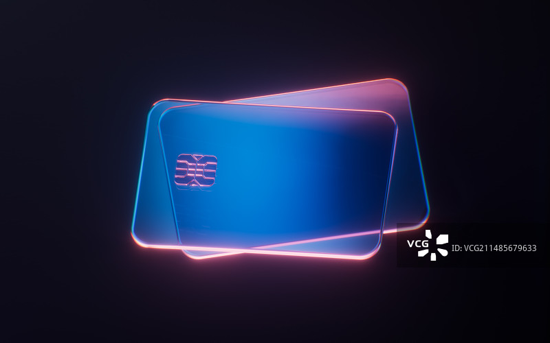 银行卡与霓虹灯光效果3D渲染图片素材