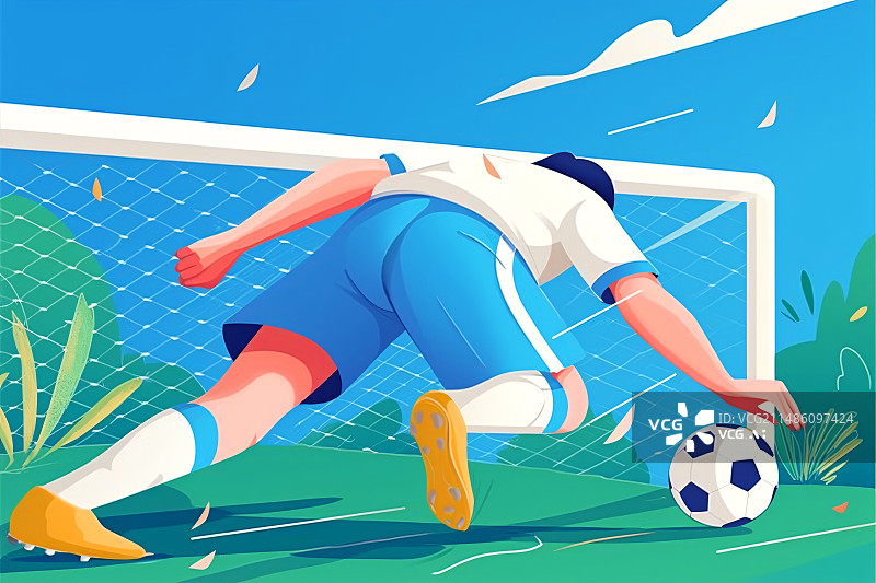 【AI数字艺术】球员在足球上射门,运动员射门的足球体育比赛插画图片素材