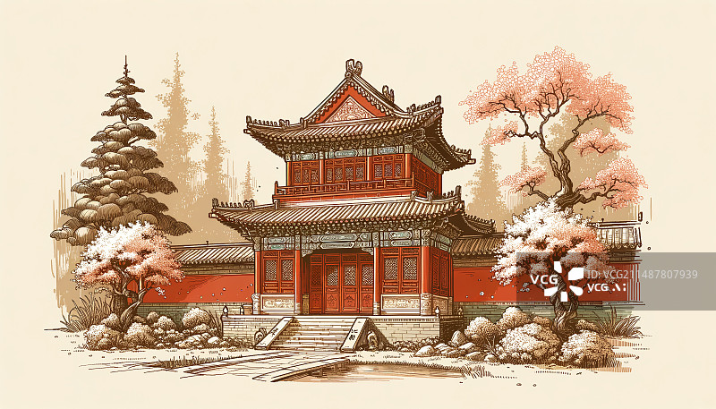 【AI数字艺术】中式古建筑，中国传统文化，建筑图片素材